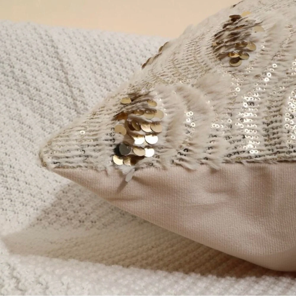 Boho Gold Sequin Pillow Cover, 18x18, Textured Wavy Pattern